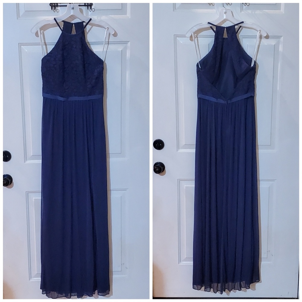 Floor length navy bridesmaids dress